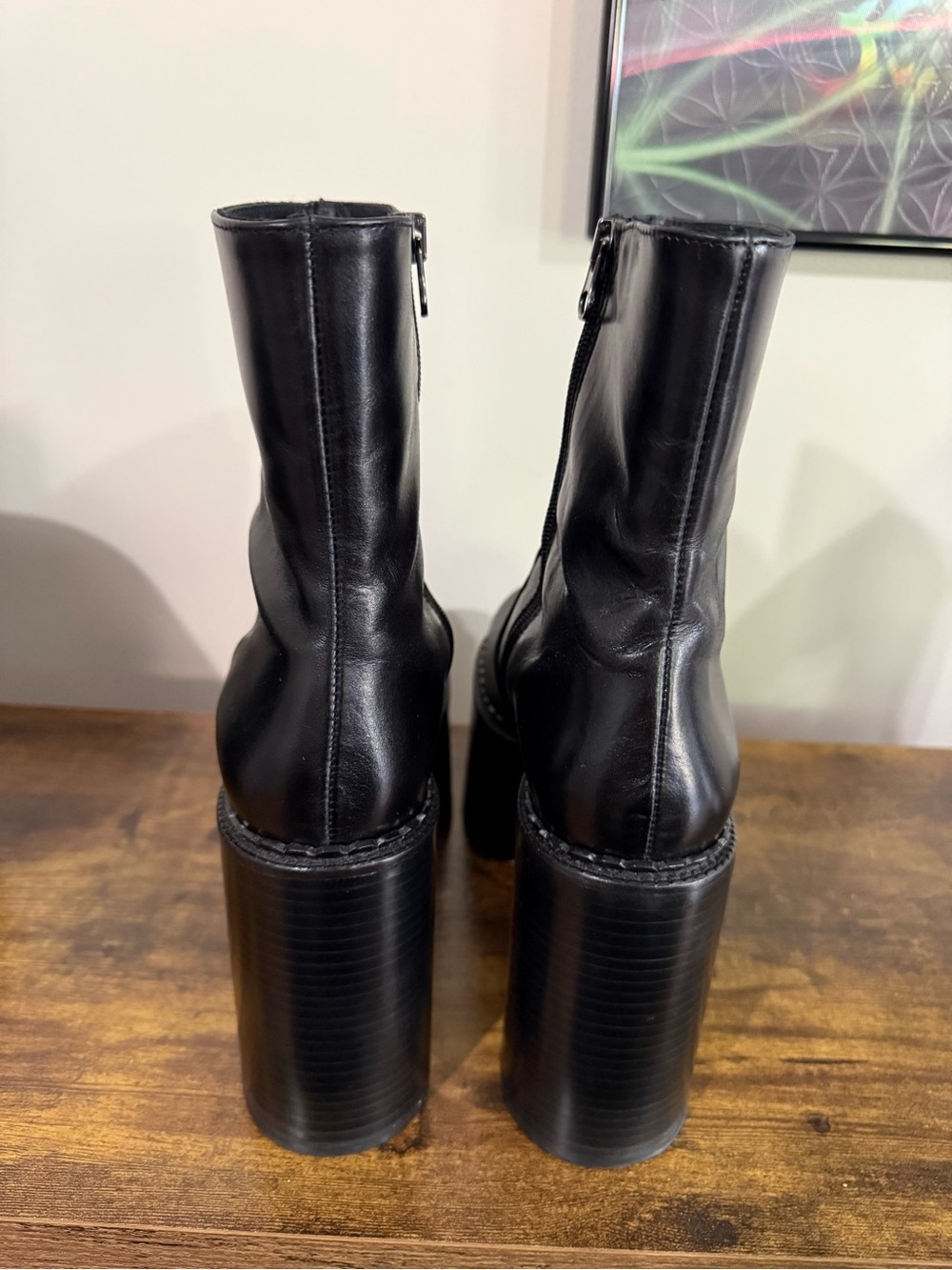 L'INTERVALLE Black Leather Platform Boots - EU 38 - Picture 5 of 14